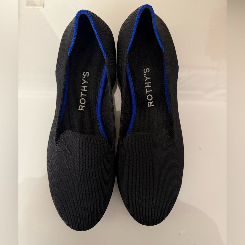 Rothy's Black Flats with Blue Trim - Picture 3 of 12